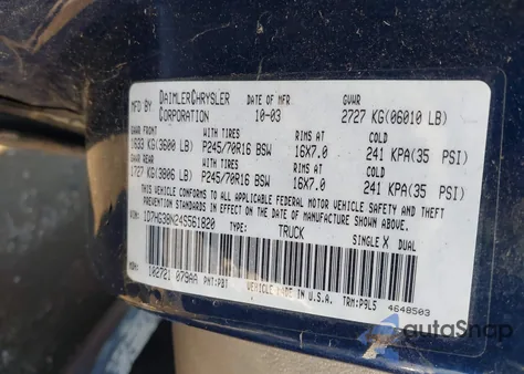 2004 Dodge Dakota Sport/Sxt из США, поврежденный, VIN 1D7HG38N24S561820